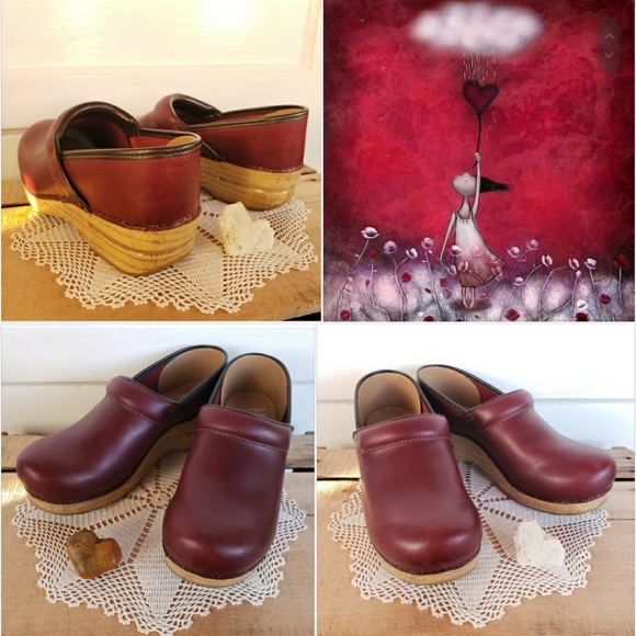 ROse RED Dansko Pro Honey Clog Oiled Leather Festive Cottage Boho 37 38 39 41 42 - Picture 2 of 9